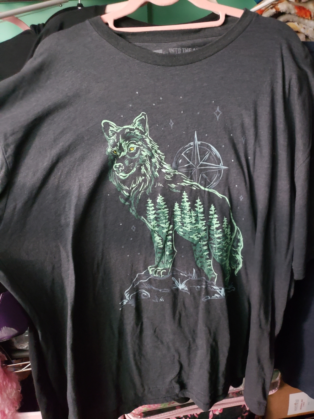 Unisex Gray Graphic Wolf Long-Sleeve Shirt 4xl